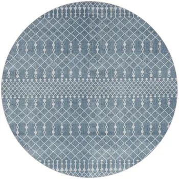 4' Blue Geometric Power Loom Round Rug