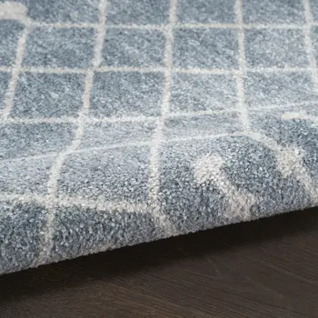 4' Blue Geometric Power Loom Round Rug