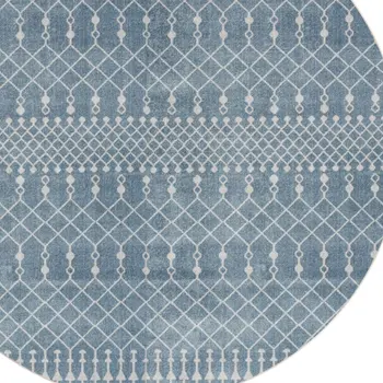 4' Blue Geometric Power Loom Round Rug