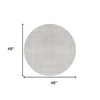 4' Gray Geometric Power Loom Round Rug