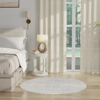 4' Gray Geometric Power Loom Round Rug