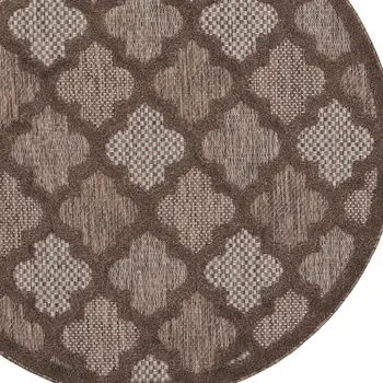 4' Dark Brown And Light Brown Round Geometric Indoor Outdoor Area Rug