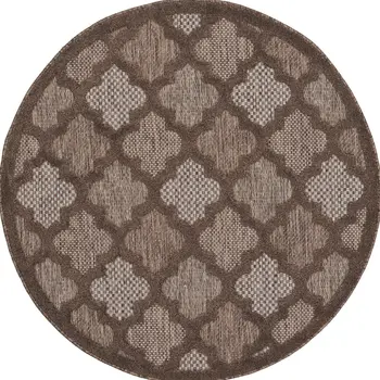 4' Dark Brown And Light Brown Round Geometric Indoor Outdoor Area Rug