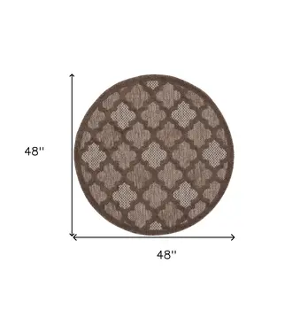 4' Dark Brown And Light Brown Round Geometric Indoor Outdoor Area Rug