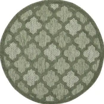 4' Dark Green And Light Green Round Geometric Indoor Outdoor Area Rug