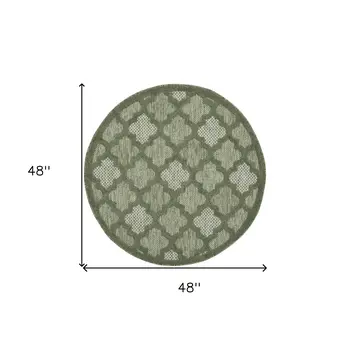 4' Dark Green And Light Green Round Geometric Indoor Outdoor Area Rug