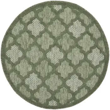 4' Dark Green And Light Green Round Geometric Indoor Outdoor Area Rug