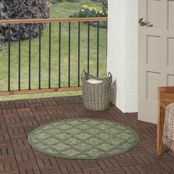 4' Dark Green And Light Green Round Geometric Indoor Outdoor Area Rug