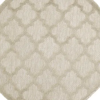 4' Cream And Beige Round Geometric Indoor Outdoor Area Rug