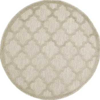 4' Cream And Beige Round Geometric Indoor Outdoor Area Rug
