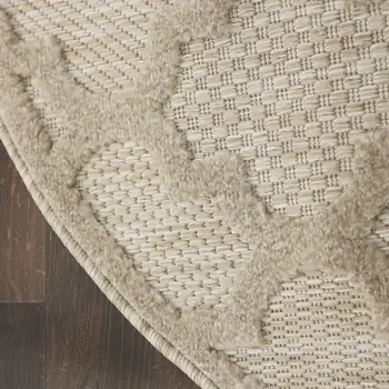 4' Cream And Beige Round Geometric Indoor Outdoor Area Rug