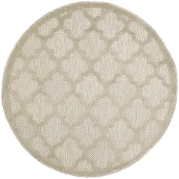 4' Cream And Beige Round Geometric Indoor Outdoor Area Rug