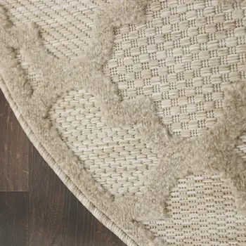 4' Cream And Beige Round Geometric Indoor Outdoor Area Rug