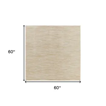 5' Ivory And Gold Square Abstract Indoor Outdoor Area Rug