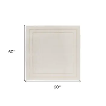 5' Ivory And Gold Square Indoor Outdoor Area Rug