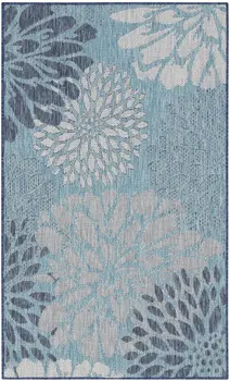3' X 5' Navy Blue And Gray Floral Indoor Outdoor Area Rug