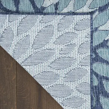 3' X 5' Navy Blue And Gray Floral Indoor Outdoor Area Rug