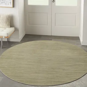 6' Green And Beige Round Abstract Indoor Outdoor Area Rug