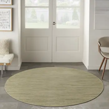 6' Green And Beige Round Abstract Indoor Outdoor Area Rug