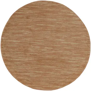 6' Rust And Beige Round Abstract Indoor Outdoor Area Rug