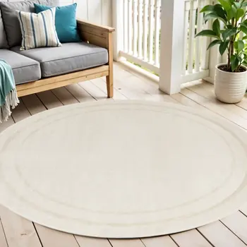 6' Ivory And Gold Round Indoor Outdoor Area Rug