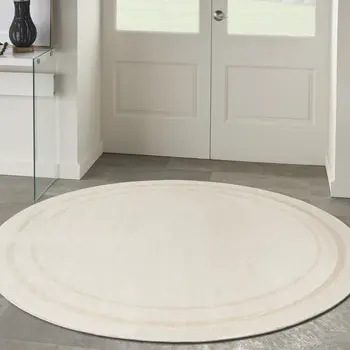 6' Ivory And Gold Round Indoor Outdoor Area Rug