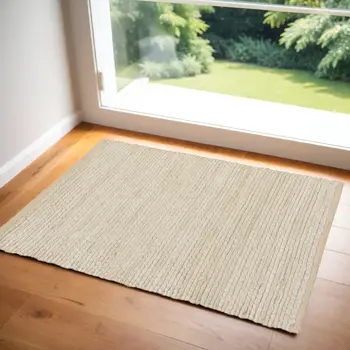2' X 3' Ivory Jute Hand Woven Area Rug