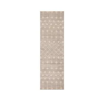6' Beige Geometric Power Loom Runner Rug