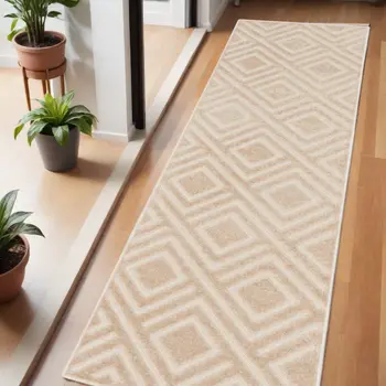 6' Beige Geometric Runner Rug