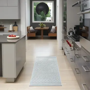 6' Blue Geometric Runner Rug