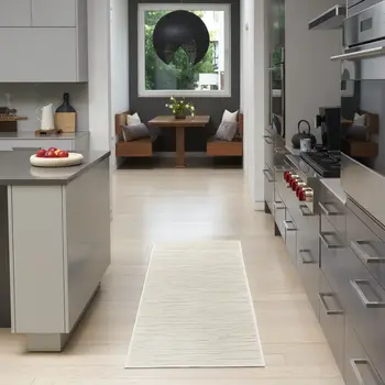 6' Beige Geometric Runner Rug