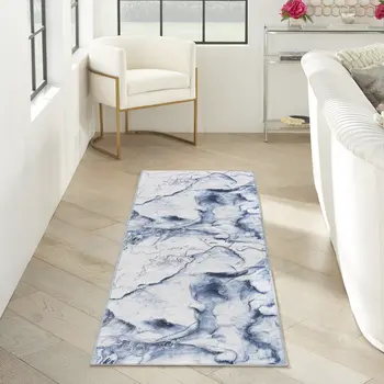 8' Ivory Abstract Power Loom Runner Rug