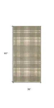 3' X 5' Olive Green and Ivory Plaid Area Rug