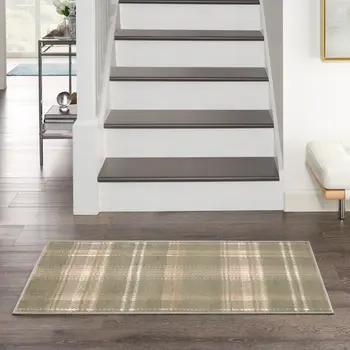 3' X 5' Olive Green and Ivory Plaid Area Rug