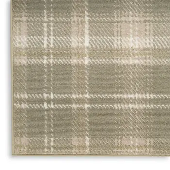 3' X 5' Olive Green and Ivory Plaid Area Rug