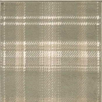 3' X 5' Olive Green and Ivory Plaid Area Rug