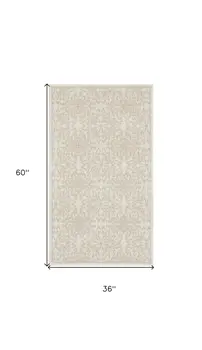 3' X 5' Beige and Ivory Floral Area Rug