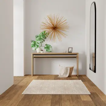 3' X 5' Beige and Ivory Floral Area Rug