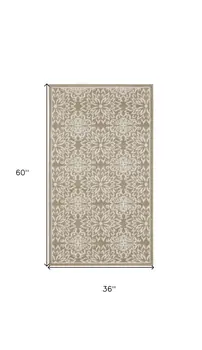 3' X 5' Taupe and Ivory Floral Area Rug