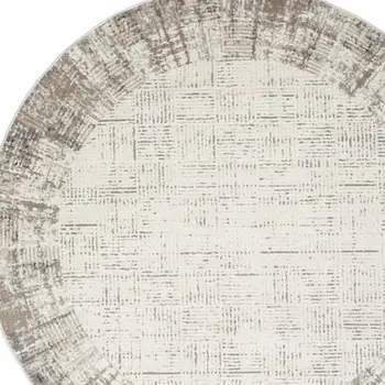 5' Ivory and Gray Abstract Round Rug
