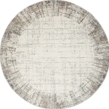 5' Ivory and Gray Abstract Round Rug