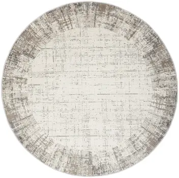 5' Ivory and Gray Abstract Round Rug