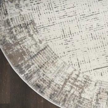 5' Ivory and Gray Abstract Round Rug