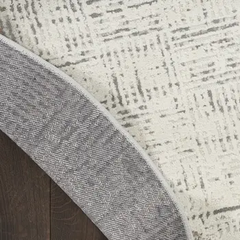 5' Ivory and Gray Abstract Round Rug