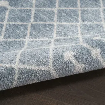5' Blue Geometric Power Loom Round Rug