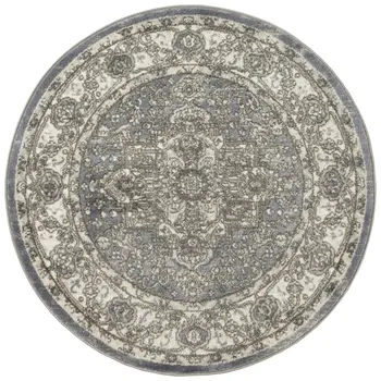 8' Blue Floral Power Loom Round Rug