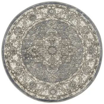 8' Blue Floral Power Loom Round Rug