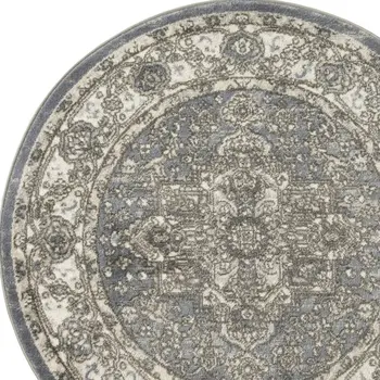 8' Blue Floral Power Loom Round Rug