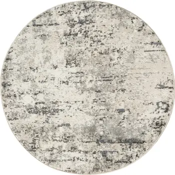 8' Gray Floral Power Loom Round Rug