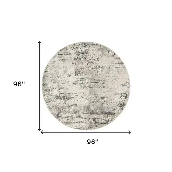 8' Gray Floral Power Loom Round Rug